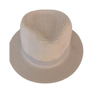Jeff & Aimy Fedora - OSFM white , black white band. Gently used ,celloluse poly